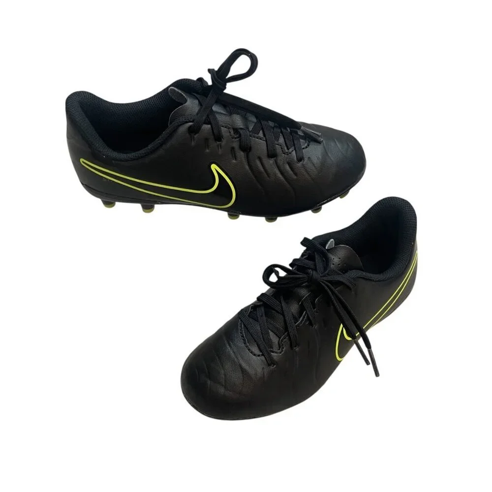 Nike Tiempo Legend Black Neon Yellow Soccer Cleats Unisex Kids size 3Y